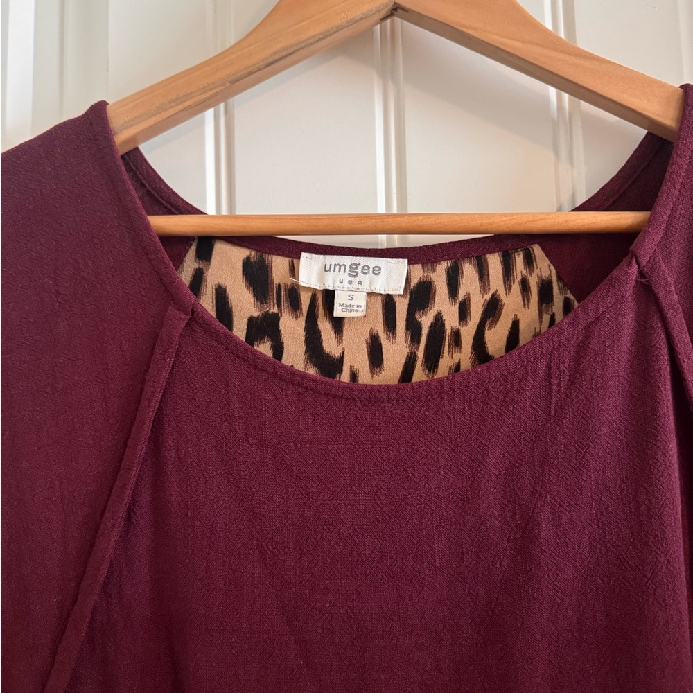 Umgee Burgundy Dress with Leopard Print Back